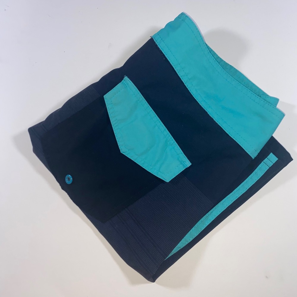 Burnside Mens Board Shorts‎ Size 30 Navy Teal Colorblock Swim Trunks 2864